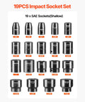 Beefy 1/2 Inch Drive 19 Piece Impact Socket Set With 6 Point Hex Sockets, SAE Range 3/8 To 1-1/2 Inches, Chrome Vanadium Steel