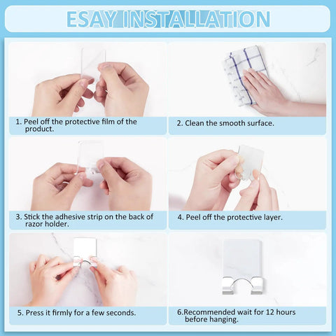 Heavy Duty Adhesive Shower Razor Holder Clear Acrylic Bathroom Organizer Zero Drill Hassle Quick Install Universal Fit Guys And Gals Bomb Sturdy Elegant Two Pack Vanity Storage Rack