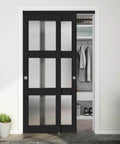 Installed Sliding Closet Door 48 Inch Wide Two Panels Each 24.5 Inch Wide, 3 Lite Frosted Glass Bypass With Hardware Kit