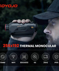 Man using Thermal Monocular With 256x192 Sensor, 12 Micron IR, 25 Hz Frame Rate, 10mm Lens, Night Hunting And Camping Vision Goggles