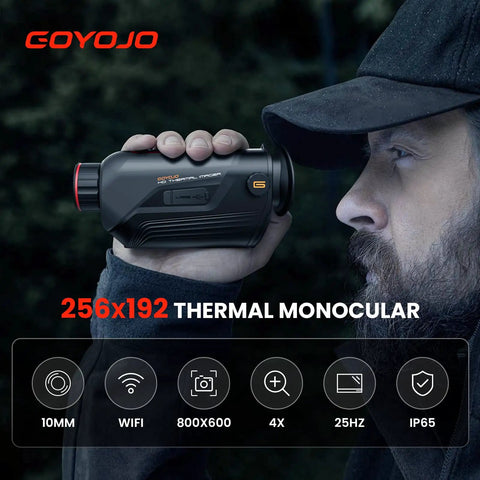 Man using Thermal Monocular With 256x192 Sensor, 12 Micron IR, 25 Hz Frame Rate, 10mm Lens, Night Hunting And Camping Vision Goggles
