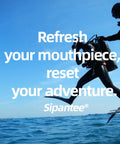 Diver entering water with scuba gear, promoting Two Pack Silicone Snorkel Mouthpieces For Scuba Diving Regs, wide compatibility