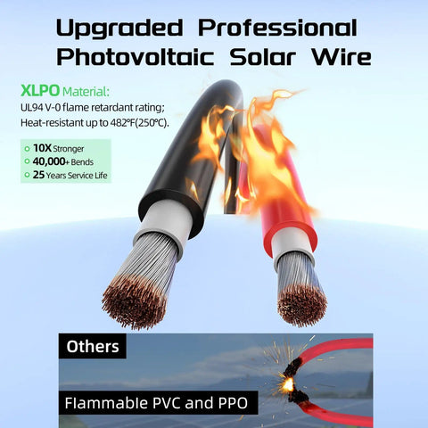 Heavy Duty Solar Panel Wire Set 50 Ft Black And Red 10 AWG PV Tinned Copper Extension Cable for Outdoor Off Grid Systems