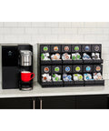 12 Count Modular Merchandiser For Coffee Stations With Slim Space Saving Design, Grab And Go Reach, easy access bin next to Keurig.