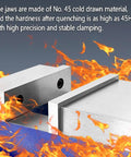 Top Shelf Badass 4 Inch Precision Milling Vise For Cnc And Drill Press jaws highlighting cold drawn material and sturdy design.