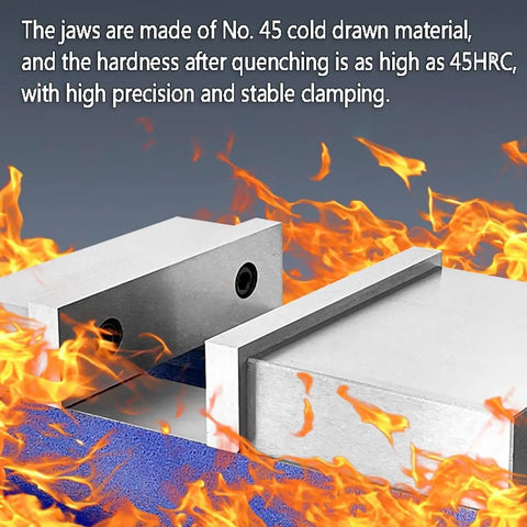 Top Shelf Badass 4 Inch Precision Milling Vise For Cnc And Drill Press jaws highlighting cold drawn material and sturdy design.
