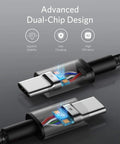 USB-C to USB-C charging cable, 10 ft, 100W, black, dual-chip design