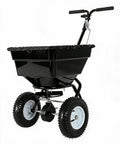 Beast Of A Heavy Duty Walk Behind Lawn Spreader with 80 lb capacity, 12 foot spreading width, 13 inch wheels for large lawns.