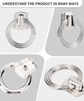 5 Pack 2.2 Inch Footed Nickel Ring Drawer Pulls for Cabinets and Cupboards, set of four views showing design and nickel finish