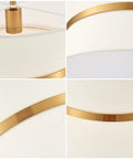 Close-up views of the Slick Modern Pendant Chandelier With Off White Fabric Shade And Brass Finish Adjustable Hanging Light details