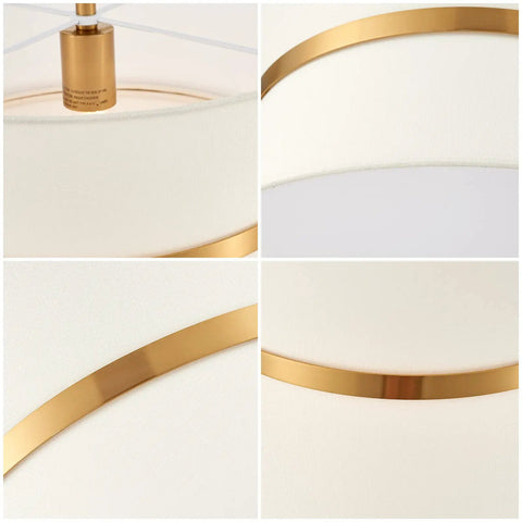 Close-up views of the Slick Modern Pendant Chandelier With Off White Fabric Shade And Brass Finish Adjustable Hanging Light details