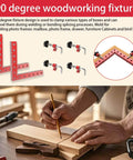 Four Pack 90 Degree Corner Clamps For Woodworking, 5.5 By 5.5 Inch Right Angle Positioning Squares in use during wood assembly