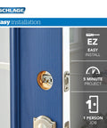 FB50 V GEO 609 Heavy Duty Single Cylinder Deadbolt And Keyed Entry Georgian Knob installation illustration on blue door
