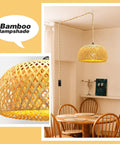 Rattan Hanging Pendant Light With Hemp Rope Cord And Bamboo Shade Wicker Weave Fixture over dining table