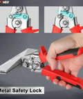 Two Piece Sheet Metal Hand Seamers With Five Blade Pipe Crimper And Six Inch Straight Jaw Bender, ergonomic red handle