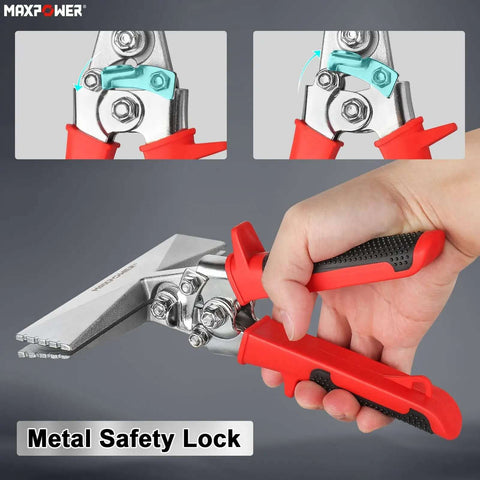 Two Piece Sheet Metal Hand Seamers With Five Blade Pipe Crimper And Six Inch Straight Jaw Bender, ergonomic red handle