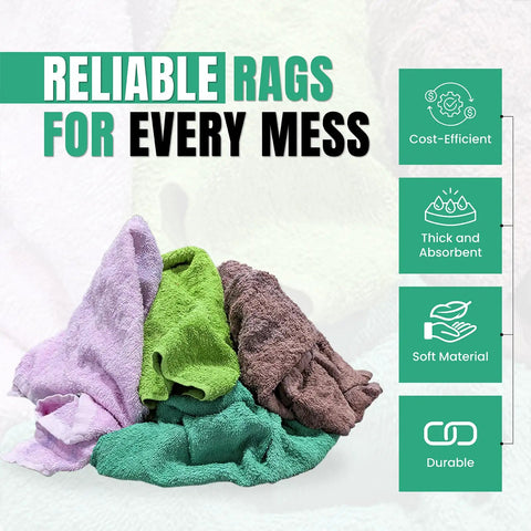 Recycled Color Terry Cloths 50 Lb Box, Super Absorbent Cotton Cleaning Rags For Garage, Shop, Industrial Use And Housekeeping