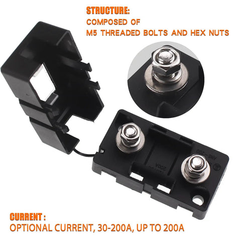 Built Like A Tank 20A AMI Midi Fuse Holder With Bolt On Mounting And Splash Proof Zinc Terminals For Cars Trucks And Rvs Pack Of Two showing M5 threaded bolts and hex nuts.