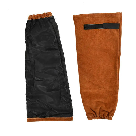 Leather Welding Sleeve For Men And Women, Heat And Flame Resistant Arm Protection With Kevlar Stitching And Cotton Lining, Extra Thick Split Cowhide, One Size Fits Most, Brown back and front view