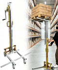 Heavy Duty Cabinet Lifter Stacker Supports 60/80kg For Easy Panel Installation, showcasing height adjustment with loaded pallet.