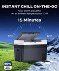 Beast Mode 32 Quart Portable Car Fridge Freezer with Rapid Compressor Cooling on grass at 32°F, designed for outdoor use.