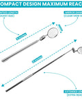Two Pack Telescoping Inspection Mirrors Extendable From 5 To 21 Inches With 1.2 Inch Swivel Mirror Pocket Sized Auto Mechanic Tool