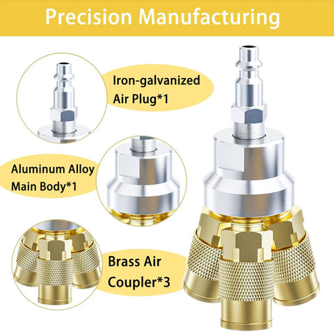 One Fourth Inch NPT 3 Way Air Manifold Kit With Brass Couplers And Air Hose Connectors Workhorse Splitter product image