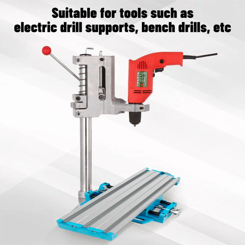 XY Axis Slide Vise Pro Grade Cross Worktable Clamp with red drill mounted, BG-6880, 54mm X travel and 194mm Y travel, aluminum alloy.