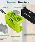 Image of Door Latch Mortise Template Kit With Non Marking Clamp And Precision Depth Gauge Router Jig components labeled for clarity.