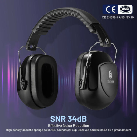 Six Pack Noise Reduction Ear Muffs With SNR 34 dB Hearing Protection For Adults And Kids, shown with CE ANSI certification