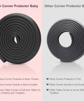 Worry Free Baby Proofing Corner Guards And 20.5 FT Furniture Bumper Strips With Squishy Foam Padding comparison image showing thick and thin corner protectors.