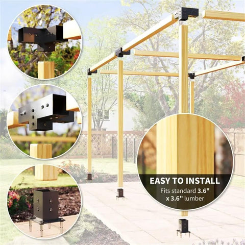 Heavy Duty Steel Shed Brackets Built Tough With Rust Resistant Coating Fits Standard Four By Four Posts And Comes With Expansion Screws For No Sweat Backyard Shed Assembly Every Time, detailing installation with wooden posts.