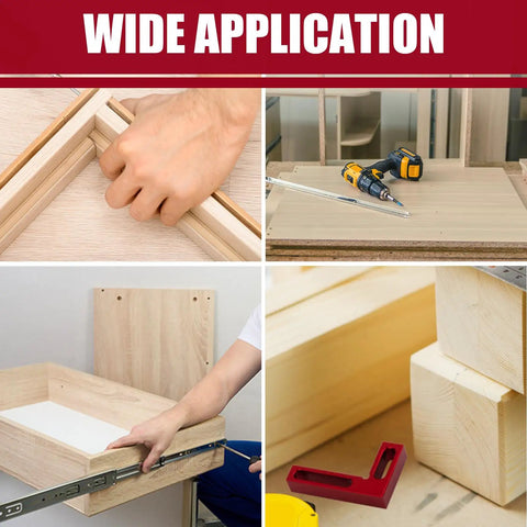 90 Degree Mini Positioning Square for Woodworking, Aluminum Alloy Carpenter Corner Tool With Anodized Finish, Lightweight, Durable Precision Edge Checker for Squareness and Tool Alignment, Ideal for DIY and Pro Projects. Red aluminum corner square on wood joint