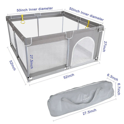 Kid Friendly Adjustable Baby Playpen With Gates, Safe And Sturdy Baby Playard Featuring Breathable Mesh, 50x50x27 inches with carry bag