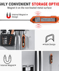 Waterproof Instant Read Meat Thermometer with 5.4 Inch Stainless Steel Probe showing magnet and hook storage options.