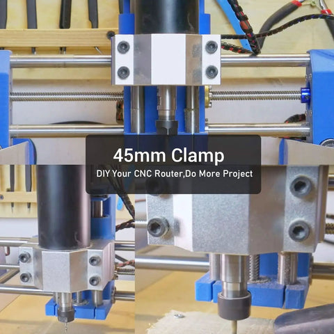 Solid As A Rock 45mm Spindle Clamp Motor Bracket For Cnc Routers machined aluminum clamp on CNC router setup.