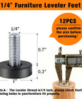 12 Pack 1/4 Inch Threaded Leveling Feet Set For Furniture Durable Screw In Floor Protectors And Table Levelers size illustration