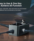 Guitar Looper Pedal For Electric Guitar And Bass With Sync Tuner LED Screen And Unlimited Overdubs, cables connected on floor.