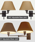 15 Inch Dope Modern Swing Arm Wall Sconce With Opaque Empire Shade, 2-In-1 Plug In Or Hardwired, adjustable base and elbow joints