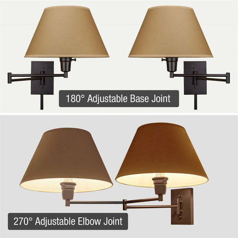 15 Inch Dope Modern Swing Arm Wall Sconce With Opaque Empire Shade, 2-In-1 Plug In Or Hardwired, adjustable base and elbow joints