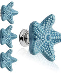 Super Snazzy Coastal Blue Ceramic Starfish Drawer Knobs 4 Pack With Solid Zinc Alloy Mounts For Kitchen Cabinet Makeover Legit Glossy Finish
