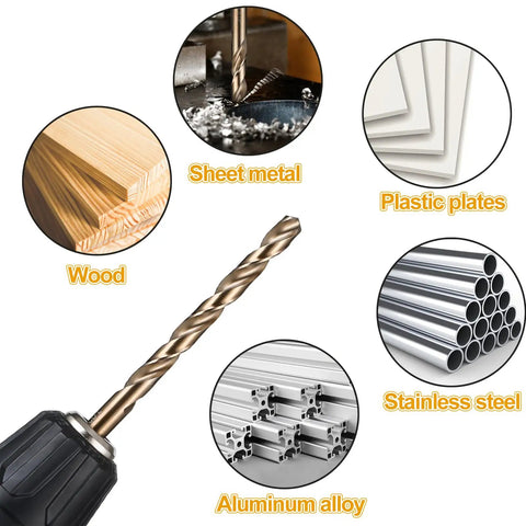 Cobalt Drill Bit Set 115 Pc Pro Grade Heavy Duty High Speed Steel M35 with inserts for wood, plastic, sheet metal, stainless steel