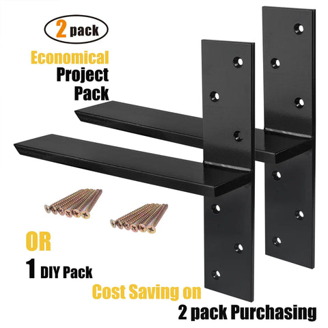 2 Pack Heavy Duty Floating Shelf Brackets For Granite Countertops, Hidden Knee Wall Mount Supports with included screws, black steel