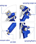 Close-up of Pro Grade Hvlp Air Paint Sprayer With Sharp 0.8 Mm Nozzle showing controls: spraying cap, air inlet, fluid valve.