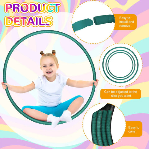 Child playing with Six Detachable Plastic Exercise Hoops Set For Teens And Kids, Colorful 23 Inch Dark Green Hoops