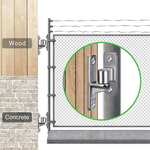 Wall Mount Gate Hinges For Farm And Outdoor Use One Piece No Weld Chain Link Fence Parts With 5/8 Inch Hinge Pin on wood fence