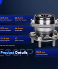 Pair Of Rear Wheel Hub Bearing Assemblies With ABS For Subaru Outback Impreza Forester Legacy 2008 2009 2010 2011 2012 2013 2014 5 Lug 512401 Replacement product details with dimensions displayed