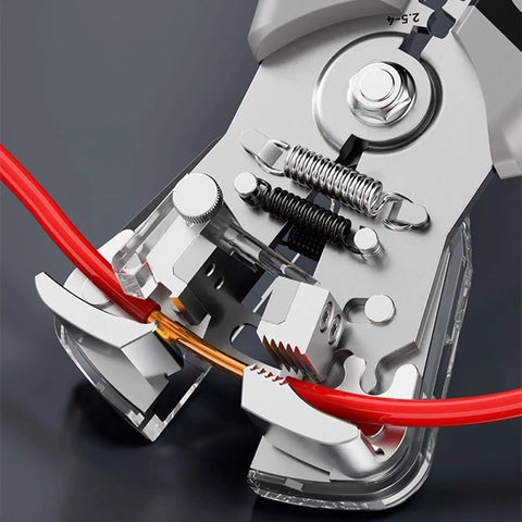 Heavy Duty Wire Stripper Tools For Electricians Multi-Function Pliers with precision insulation cutter in action on wire.