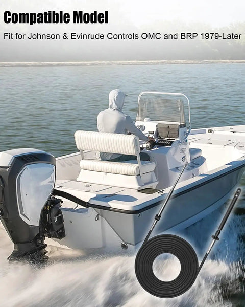 Boat displaying Two Pack 15 Foot Boat Throttle And Shift Remote Control Cables For Johnson Evinrude OMC BRP Ficht Outboard Engines