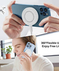 Person using Two Pack Magnetic Wireless Charger with 15W Fast Charge and Dual Ports for iPhone 12 through 17 series.